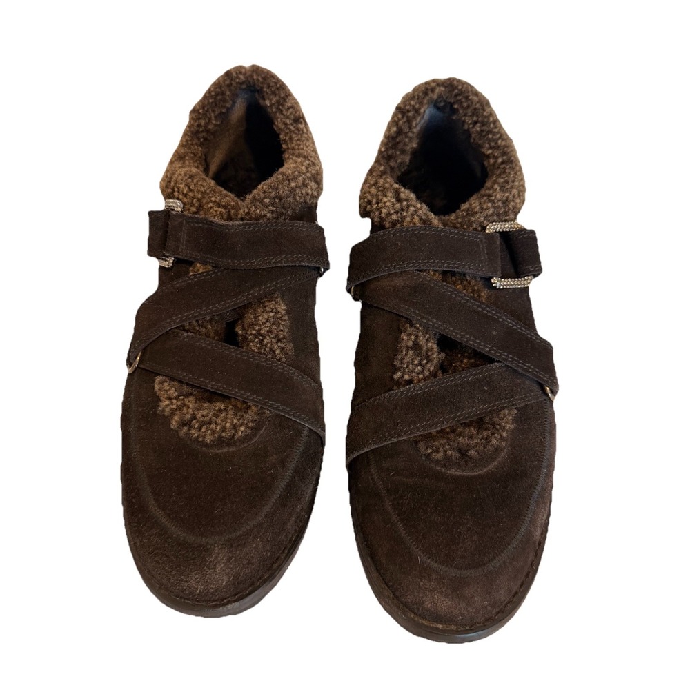Stuart‎ Weitzman Women 6.5 Warm Booties Sneakers Brown Suede Sherpa Cabincore
